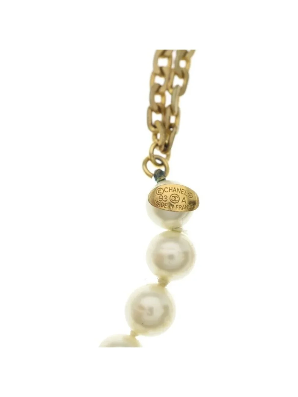 Chanel Pearl Long Chain Necklace White Gold